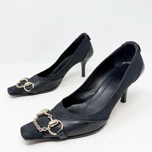 Vintage Gucci GG Canvas Horsebit Heels Womens Size US 7